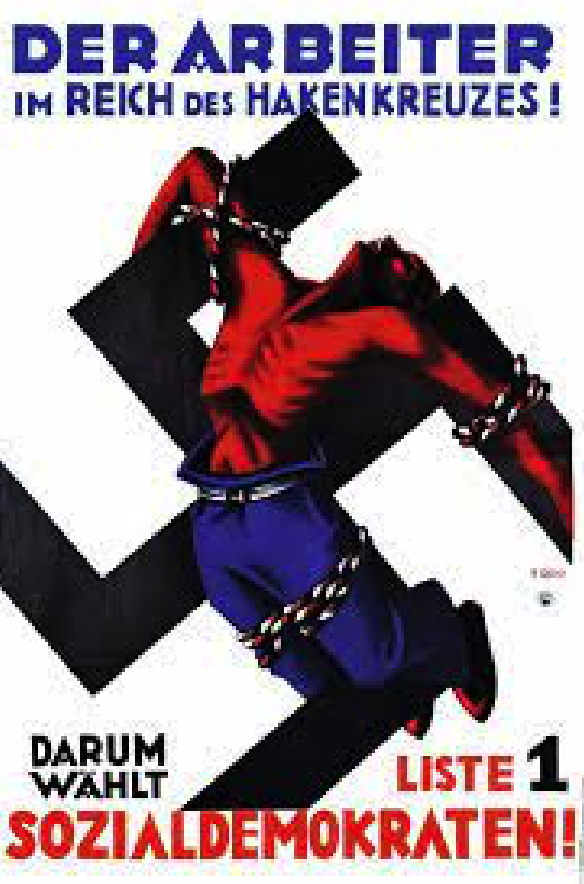 German election poster depicting the working class crucified upon the Nazi swastika from 1932.